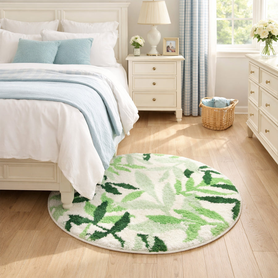 Feblilac Round Green Leaves Tufted Bath Mat Mom‘s Day Gift - view 3