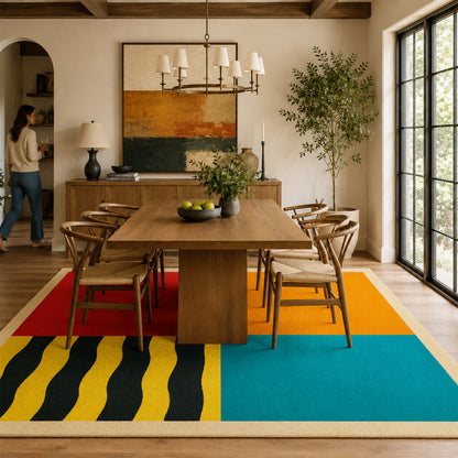Feblilac Color Block Living Room Area Rug – Modern Tufted Large Rug for Home Decor