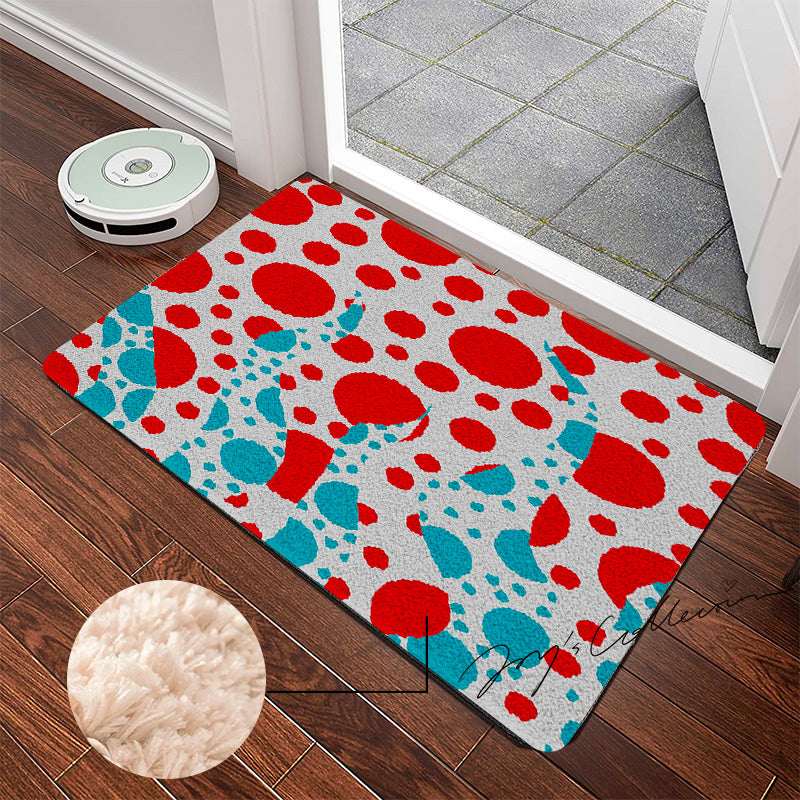 Feblilac Red and Blue Polka Dot Tufted Bath Mat