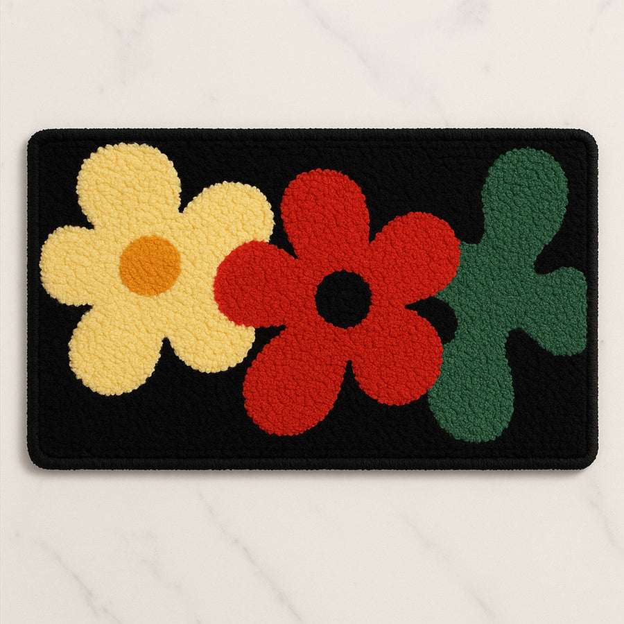 Feblilac Red Yellow and Green Three Flowers Tufted Bathmat - view 3