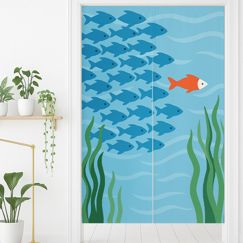 Feblilac Fish Door Curtain – Unique Blue & Orange Ocean Design Room Divider - view 2