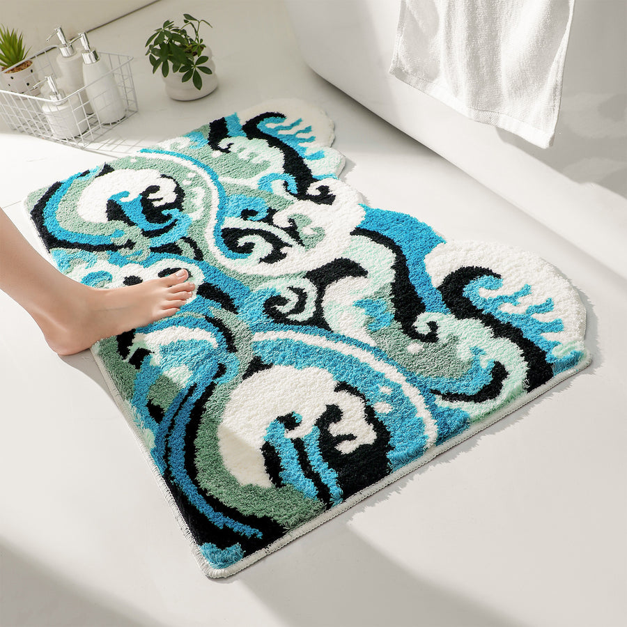 Great Wave Bath Mat, Blue and White Ocean Style Bathroom Rug, 60x90cm or 24''x35'' - view 3