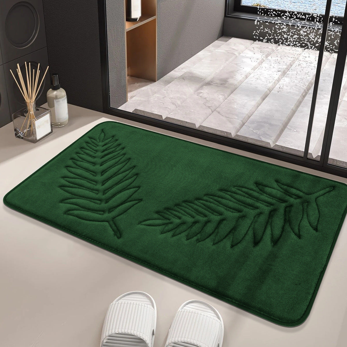 Feblilac Luxurious Embossed Leaves Memory Foam Bath Mat