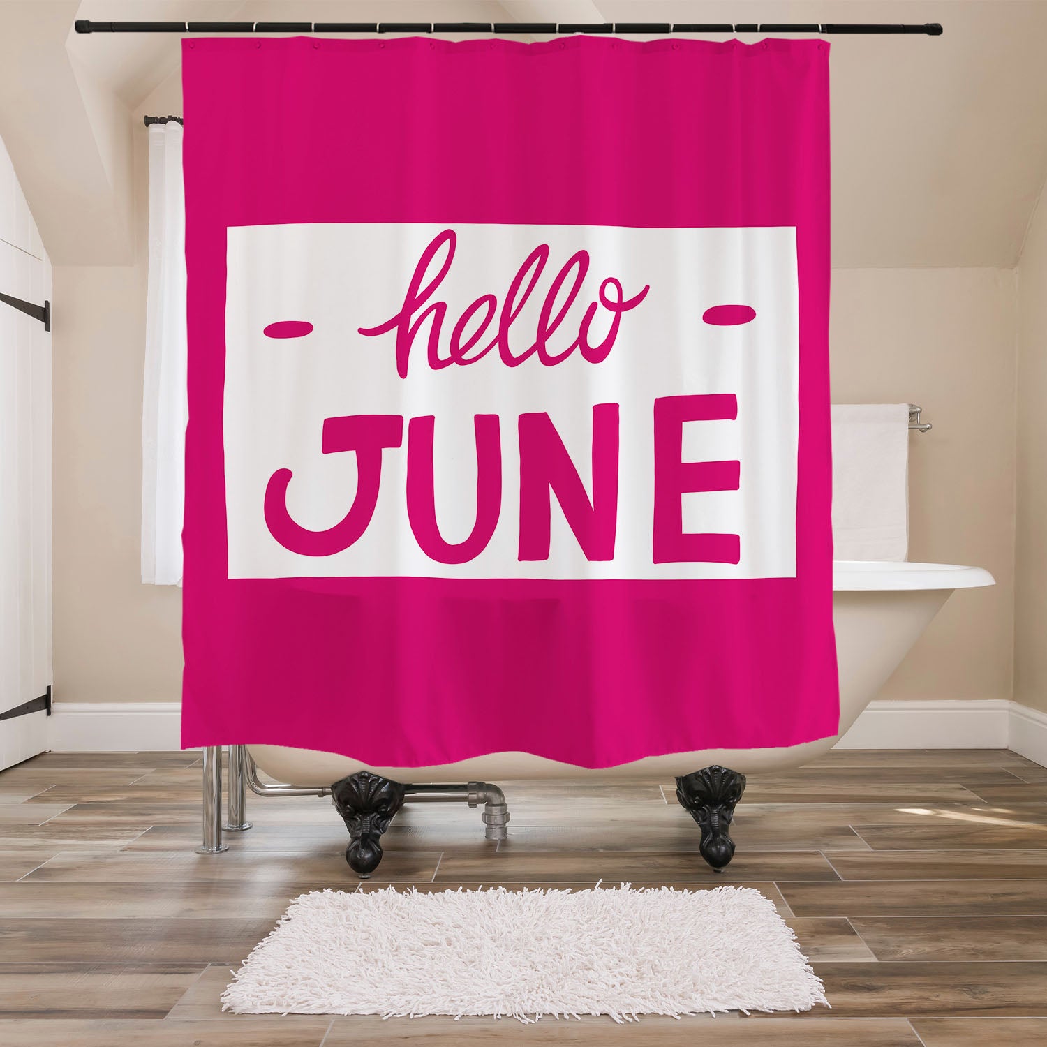 Feblilac Hello June Shower Curtain with Hooks