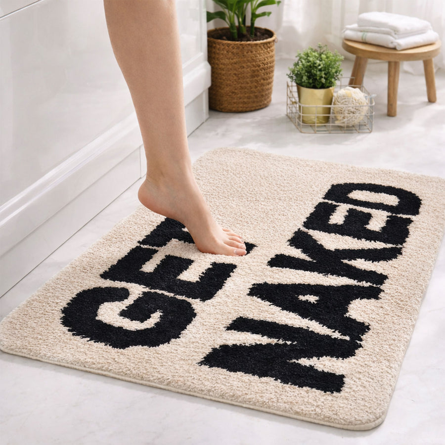 Feblilac Get Naked Bath Mat, Beige Black Bathroom Rug - view 3