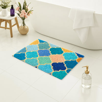 Feblilac Moroccan Trellis Tufted Bath Mat – Colorful Non-Slip Absorbent Rug for Bathroom & Entryway
