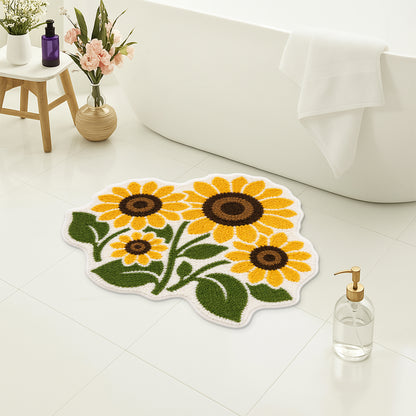 Feblilac Sunflower Shaped Tufted Bath Mat