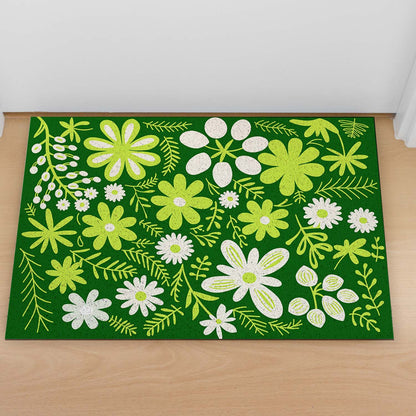 Feblilac Green Flowers PVC Coil Door Mat