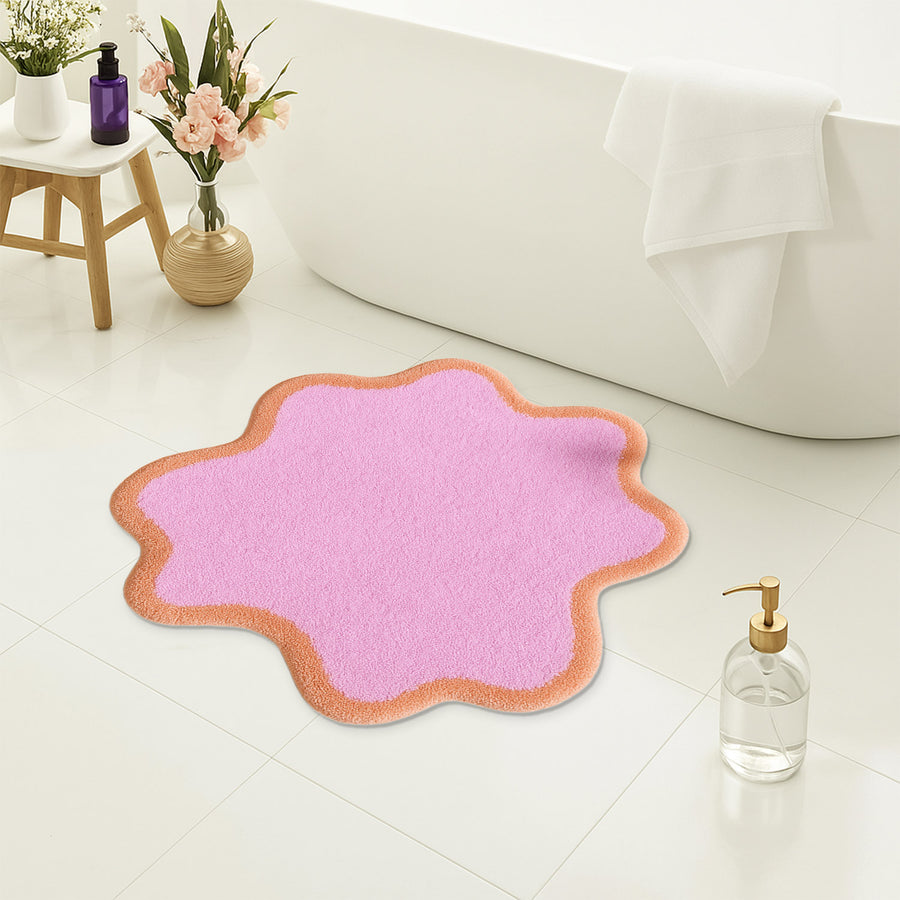 Feblilac Wavy Pink Tufted Bath Mat – Cute Irregular Shape, Soft & Absorbent Bathroom Rug - view 4