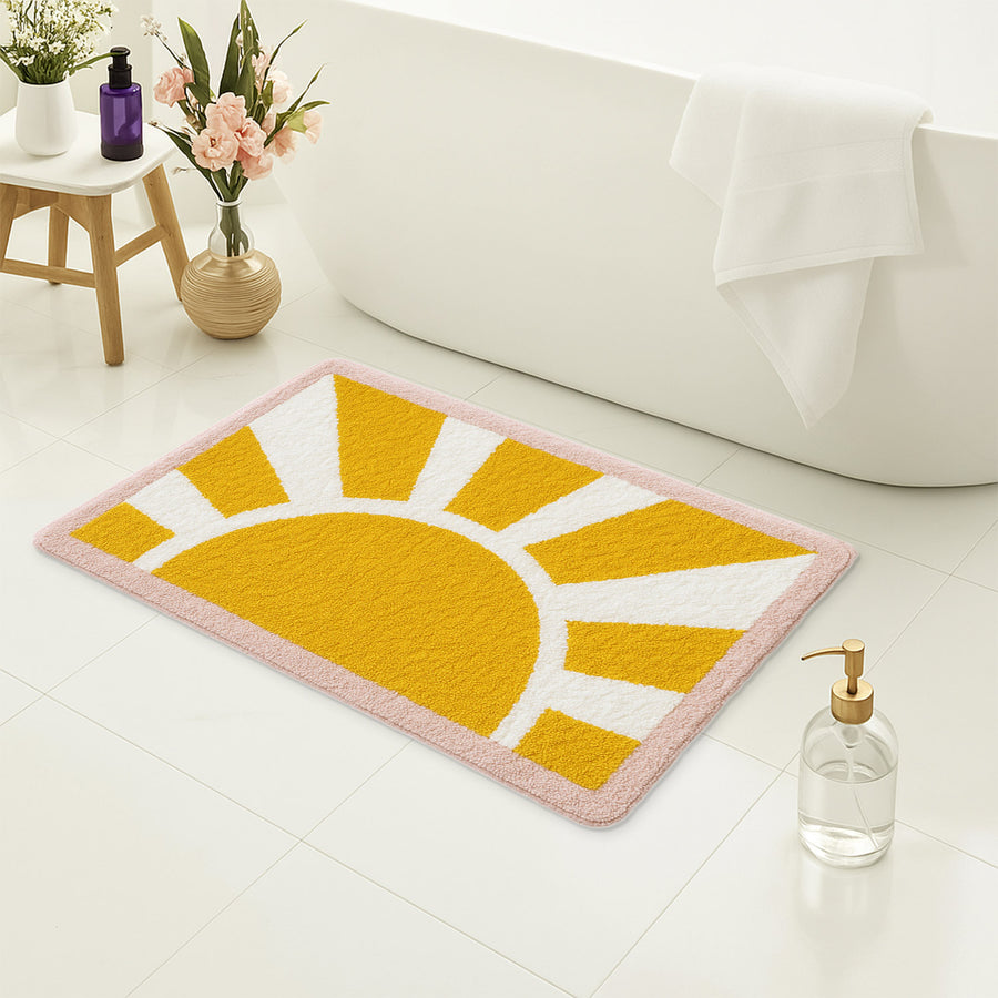 Feblilac Sunrise Tufted Bath Mat – Bright Yellow Sun Design, Soft & Uplifting Bathroom Rug - view 2
