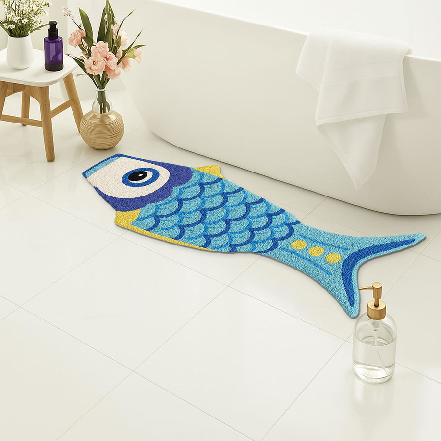 Cute Blue Koi Fish Bath Mat, Animal Runner Rug for Bathroom Bedroom - view 3