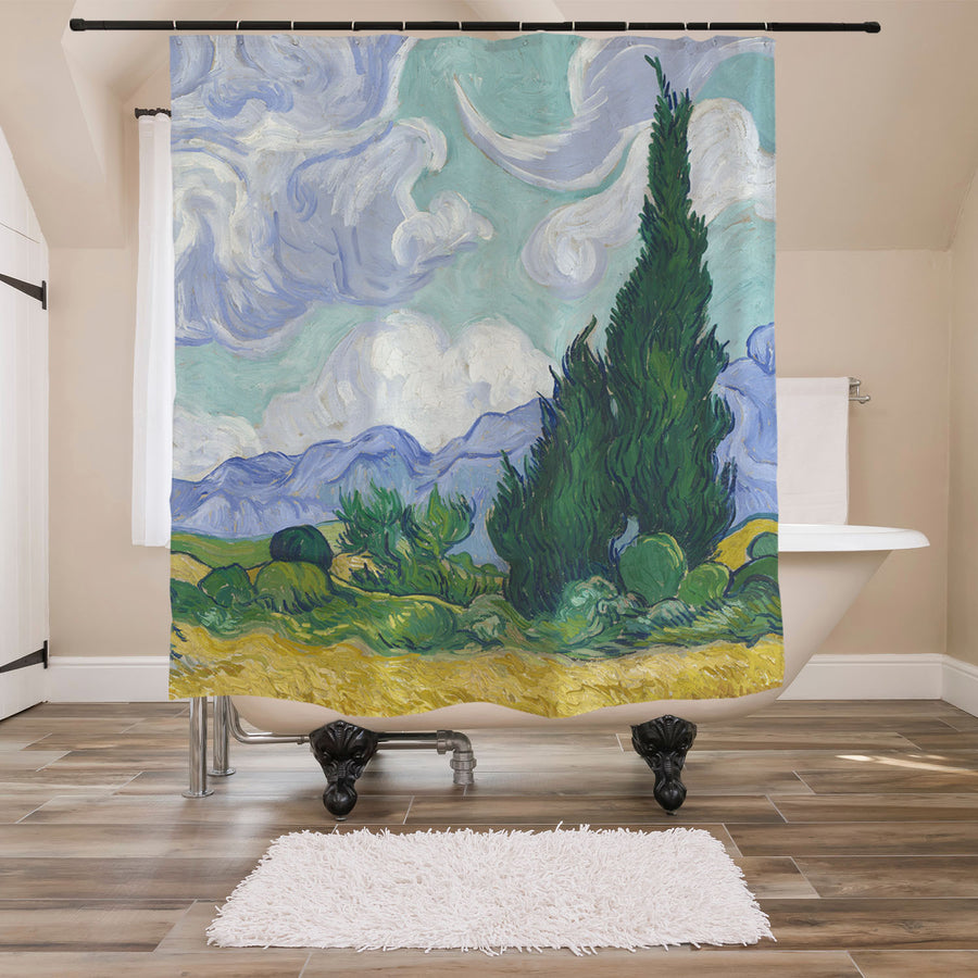 Feblilac Van Gogh's Fields Shower Curtain with Hooks - view 3