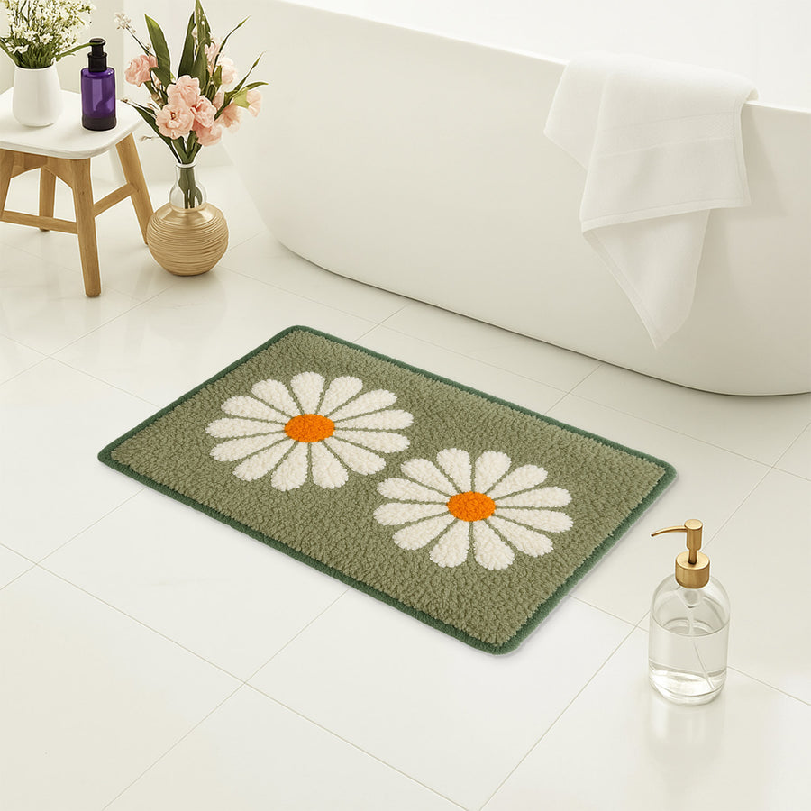 Feblilac Daisy Greem Tufted Bath Mat – Cute Double Flower Design, Soft & Fresh Bathroom Rug - view 4