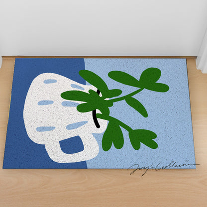 Feblilac White Vase and Greenery PVC Coil Door Mat