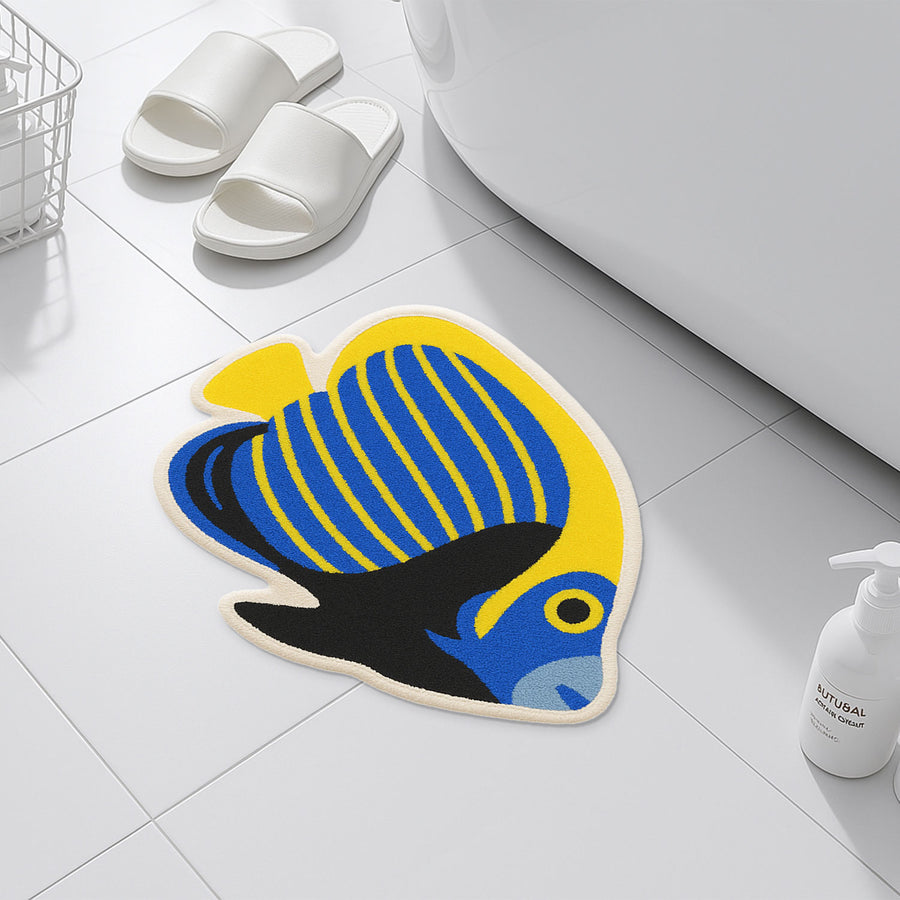 Feblilac Yellow, Black and Blue Tropical Angel Fish Tufted Bath Mat - view 4