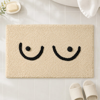 Feblilac Playful Cream Tufted Bath Mat with Raised Black Line Design