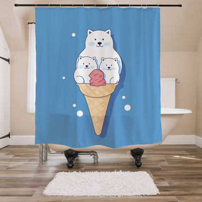 Feblilac White Polar Bear Ice Cream Shower Curtain with Hooks