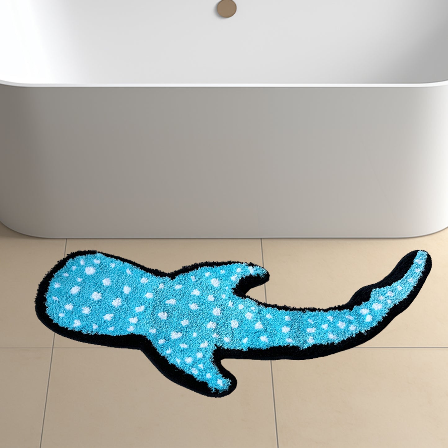 Feblilac Blue Whale Shark Tufted Bath Mat