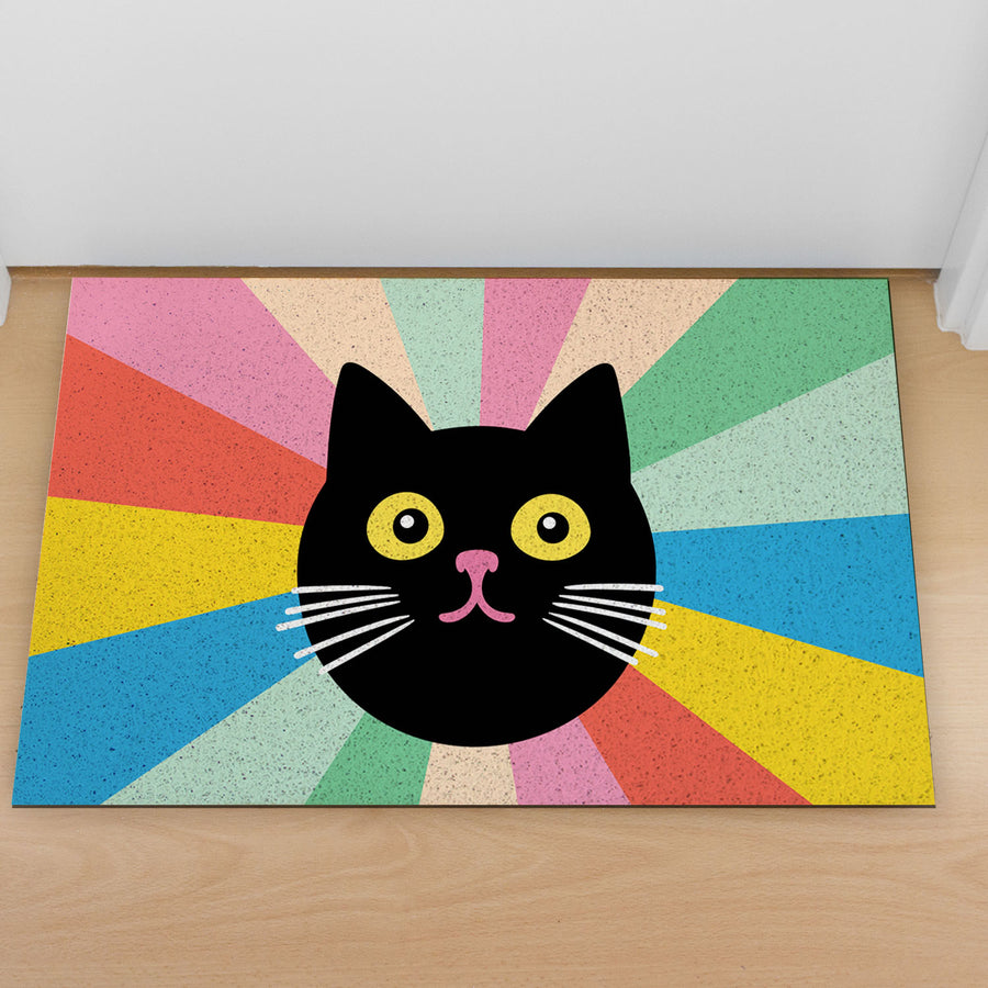 Feblilac Black Cat Colorful Stripes Background PVC Coil Door Mat - view 3