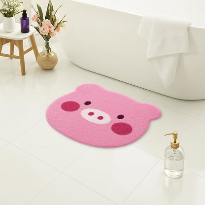 Feblilac Cute Piggy Bath Mat | Pink Kawaii Tufted Non-Slip Bathroom Rug