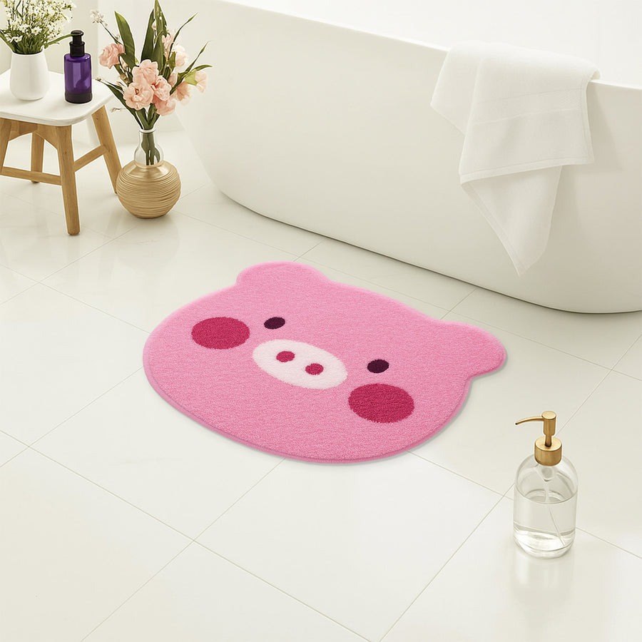 Feblilac Cute Piggy Bath Mat | Pink Kawaii Tufted Non-Slip Bathroom Rug - view 4