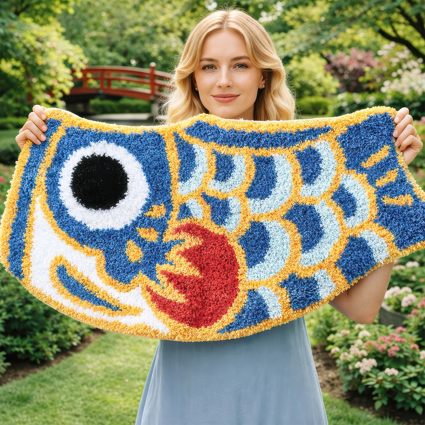 Feblilac Cute Blue Koi Fish Bath Mat, Japanese Carp Bathroom Rug