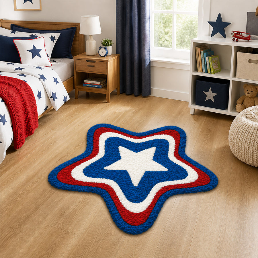 Feblilac Patriotic Star Tufted Bath Mat – Red White Blue Soft Bathroom Rug - view 3