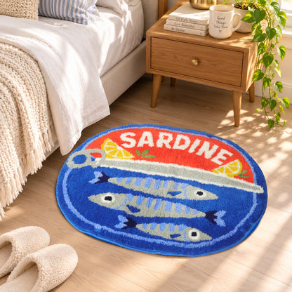 Feblilac Sardine Tin Tufted Bath Mat, Funny Fish Rug