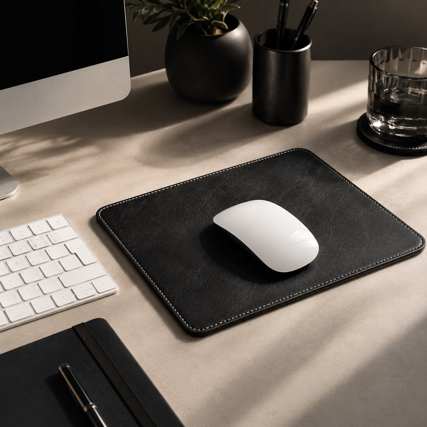 Feblilac Premium Genuine Leather Mouse Pad – Dual-Sided Calfskin Desk Pad