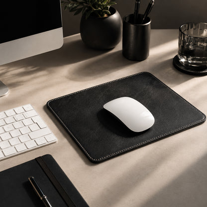 Feblilac Premium Genuine Leather Mouse Pad – Dual-Sided Calfskin Desk Pad