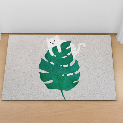 Feblilac Cat and Monstera PVC Coil Door Mat