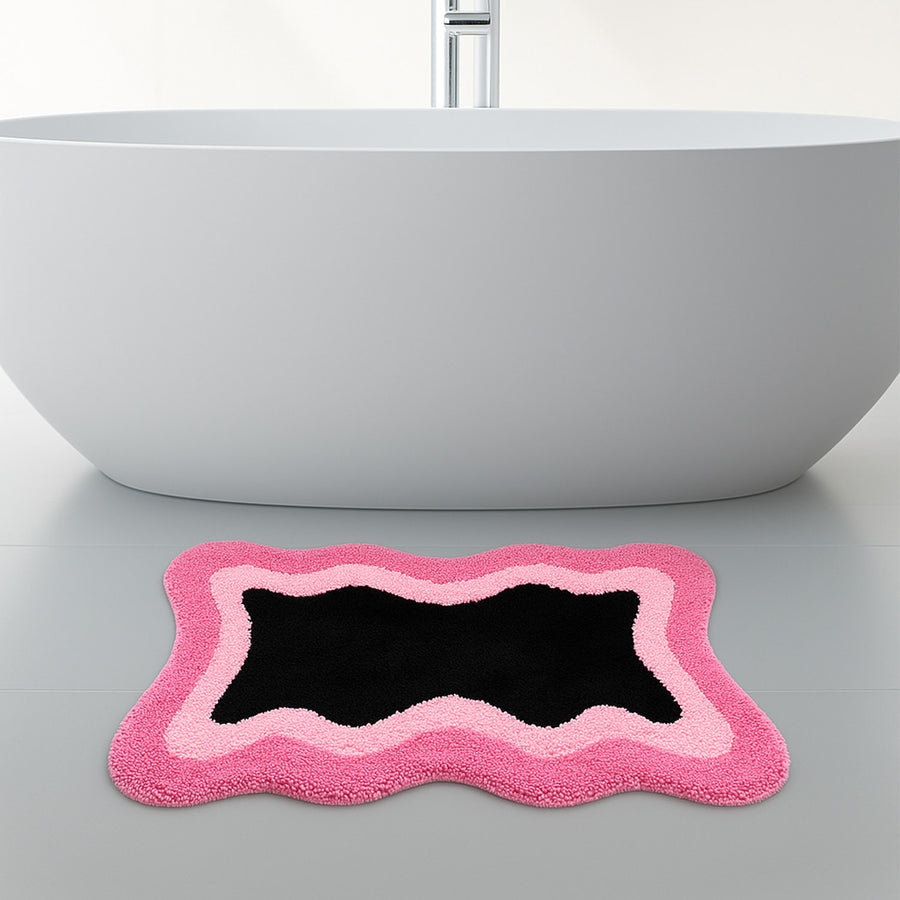 Feblilac Black Pink Wave Bedroom Rug Long Runner, Rug for Bedside Bathroom - view 3