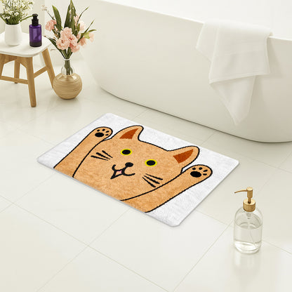 Feblilac Cute Orange Cat Bath Mat – Soft Non-Slip Absorbent Rug for Bathroom & Entryway