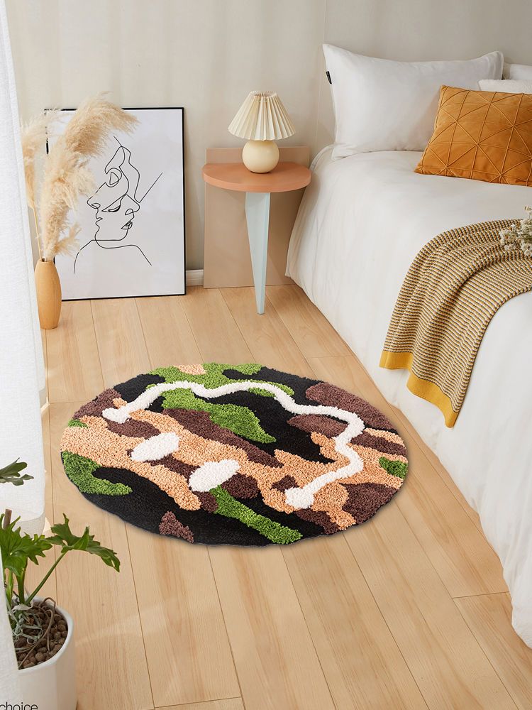 Tufted Smile Face Round Rug, Fun Fluffy Mat for Bathroom Bedroom - view 3