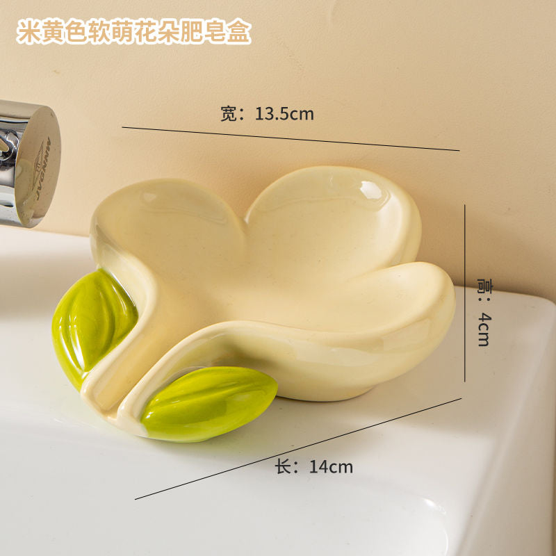 Feblilac Creative Ceramic Soap Box, Flower Toothbrush Holder, Sink Storage Cylinder, Bathroom Soap Box Decorat - view 31