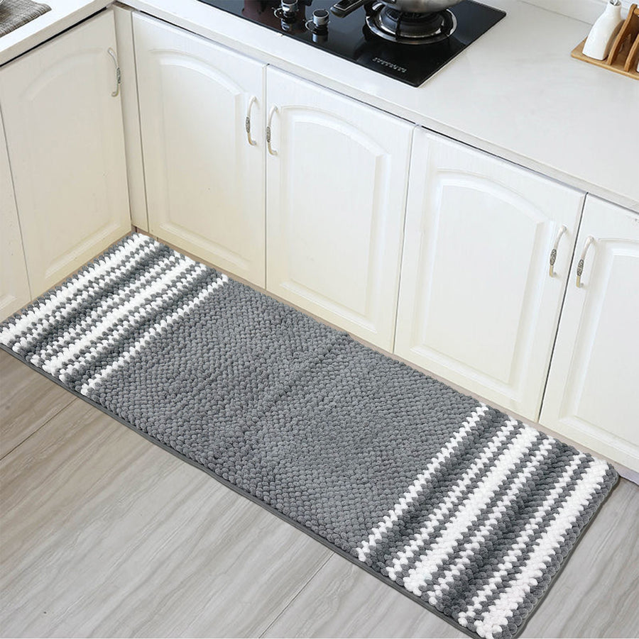 Feblilac Gray and White Chenille Non-Slip Microfiber Shag Runner Rug Mat - view 4