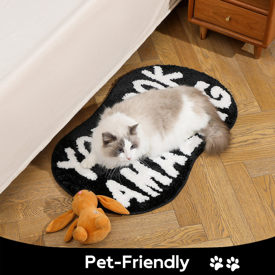 Feblilac Black and White You Look Amazing Irregular Tufted Bath Mat - view 4