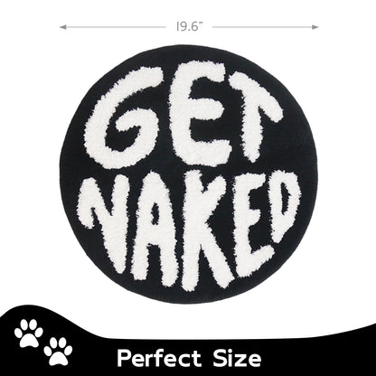 Feblilac Get Naked tufted bath mat in a sunny bathroom with a potted plant