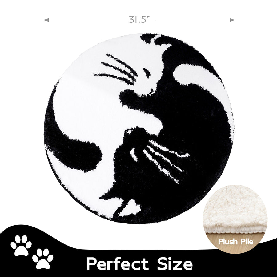Cute Black and White Cats Bath Mat 31"x31", 80cmx80cm - view 4