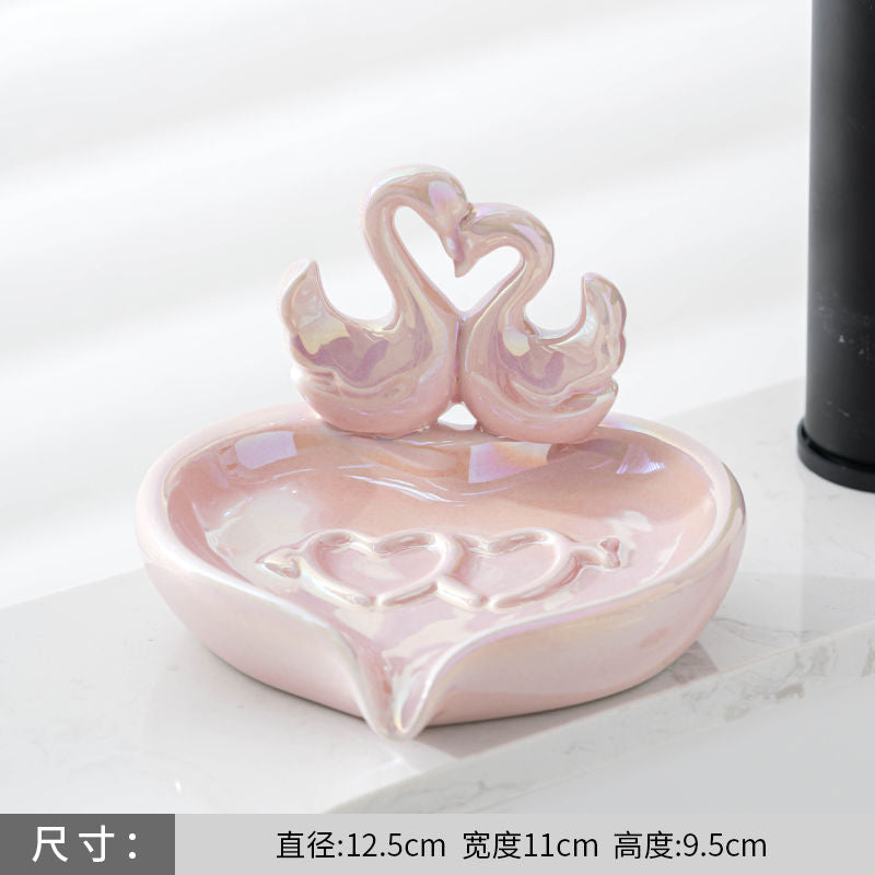 Feblilac Creative Love Swan Ceramic Soap Box