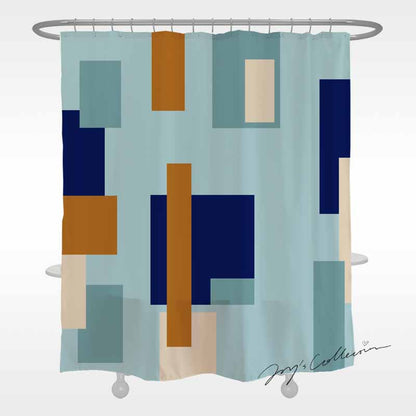 Feblilac Blue and Brown Squares Geometric Shower Curtain