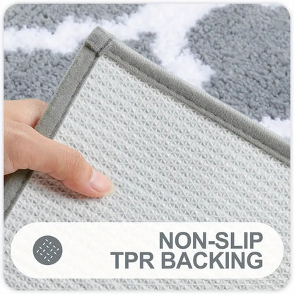 Grey Moroccan Bathroom Rug, Soft Morocco Pattern Bath Mat