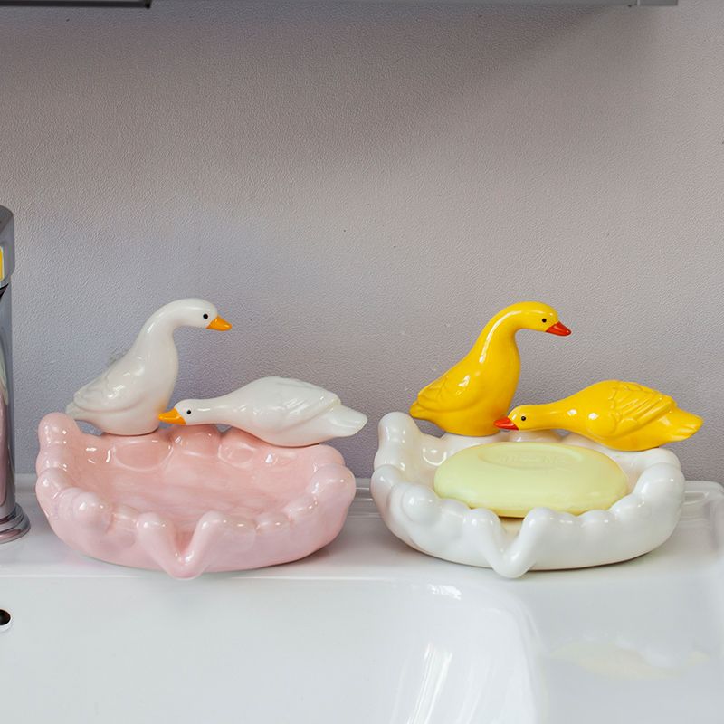 Feblilac Ceramic Soap Box Household Drain Soap Box Creative Duckling Bathroom - view 2