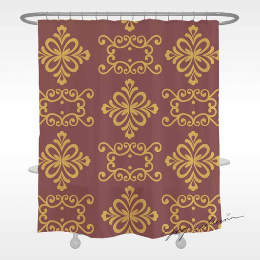 Feblilac Red Background Baroque Pattern Shower Curtain