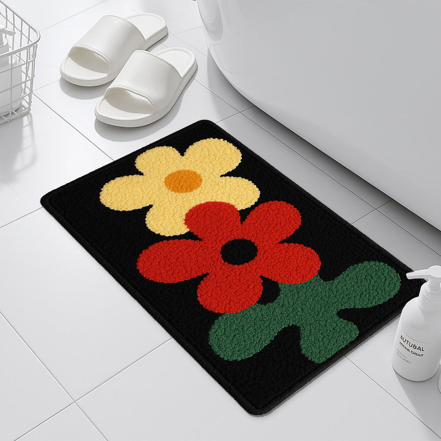 Feblilac Red Yellow and Green Three Flowers Tufted Bathmat - view 4