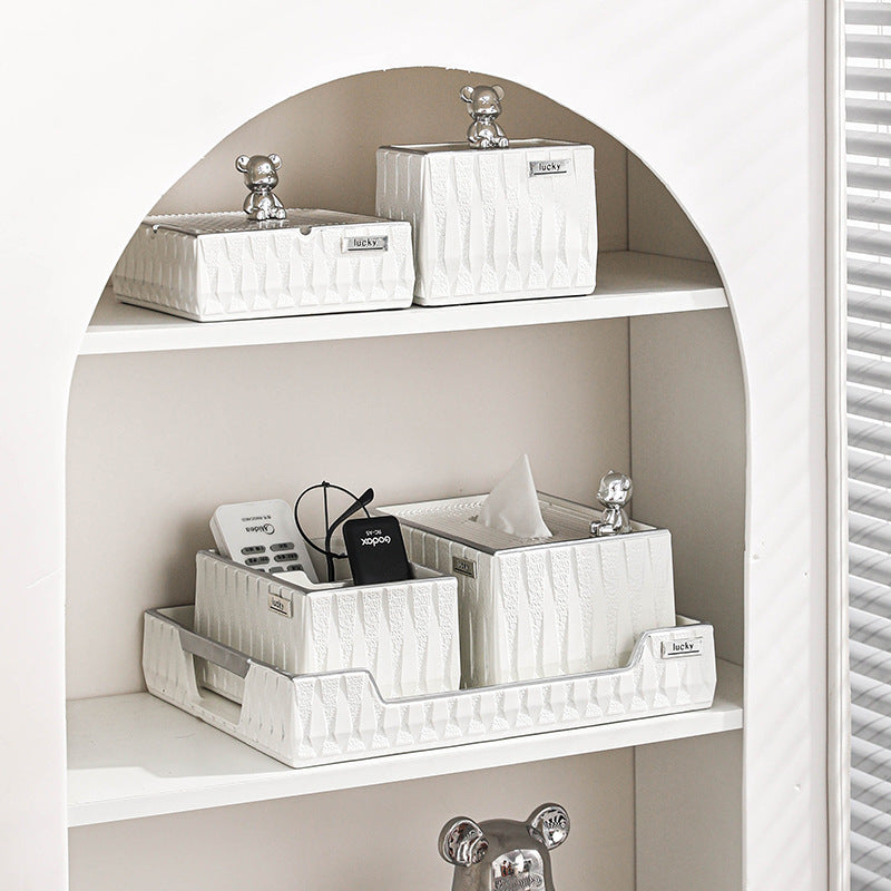 Feblilac Simple Bear and White Resin Tissue Holder Storage Set - view 3