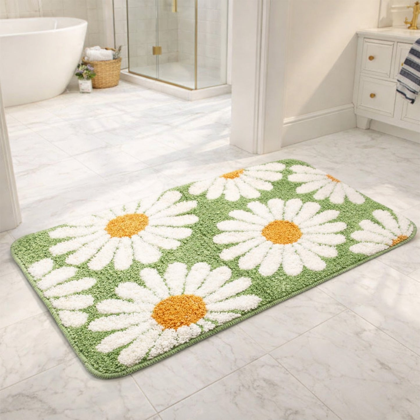 Feblilac Cute Green Daisy Bath Mat