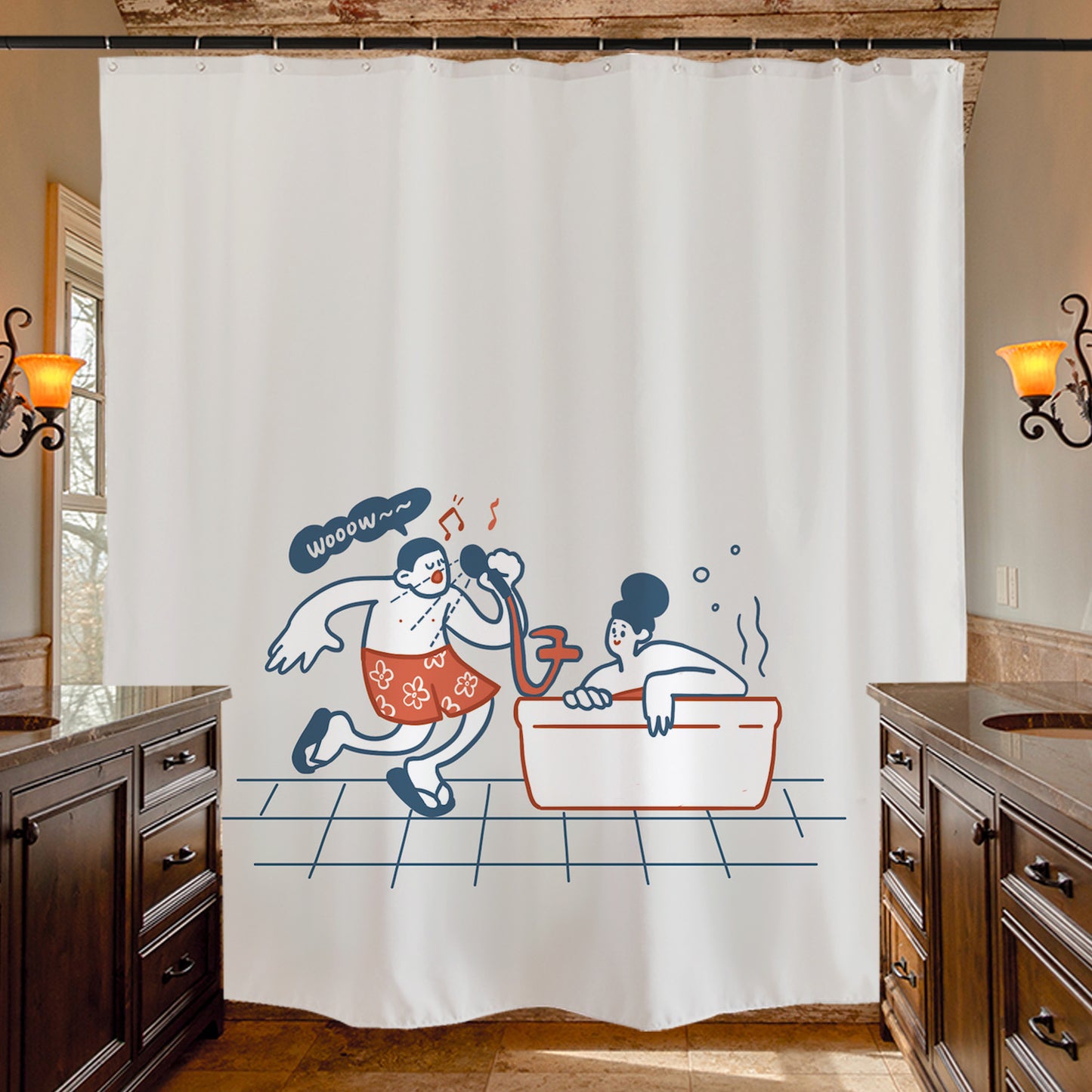 Feblilac Bath Singing Couple Shower Curtain with Hooks