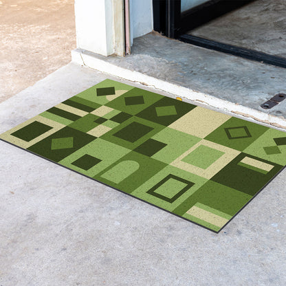 Feblilac Green Geometric Grid PVC Coil Door Mat