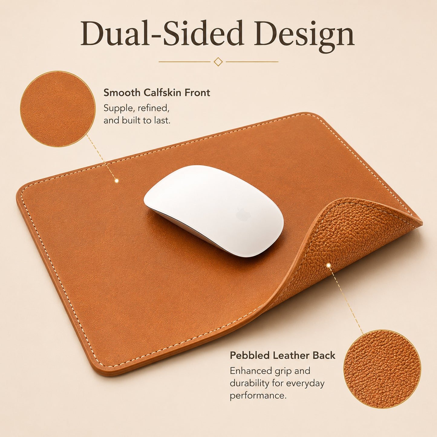 Feblilac Premium Genuine Leather Mouse Pad – Dual-Sided Calfskin Desk Pad
